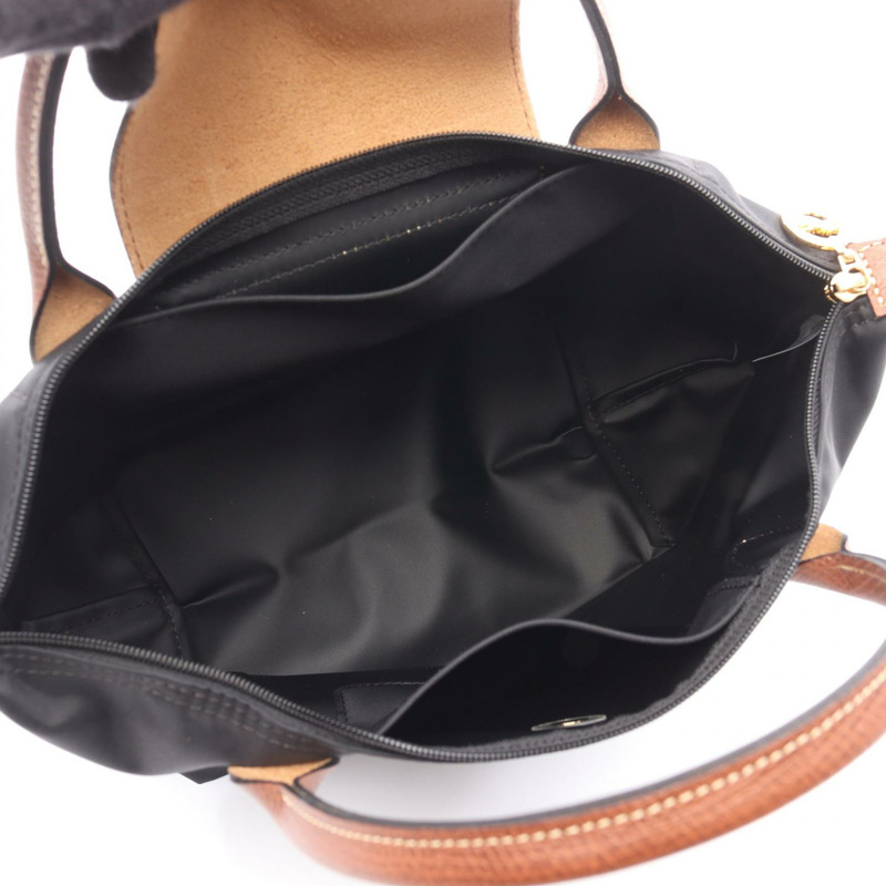 Longchamp Le Pliage Original S 手提包 L1621089001 帆布皮革黑棕色全新女款-2