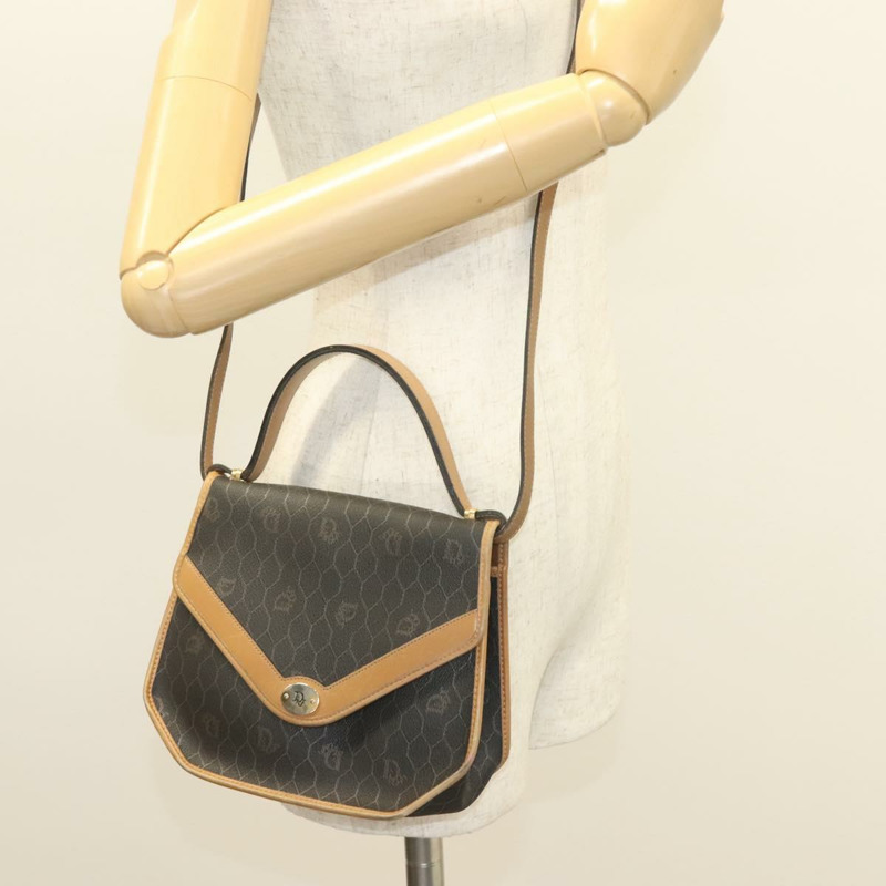 【日本直送】克莉絲汀狄奧 蜂巢帆布 手袋 PVC 兩用 黑金色 正品 SW977-23