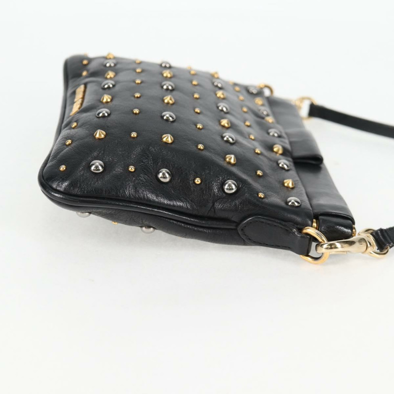 【日本直送】Miu Miu 單肩包 皮革 黑金 正品 sw1084V-3