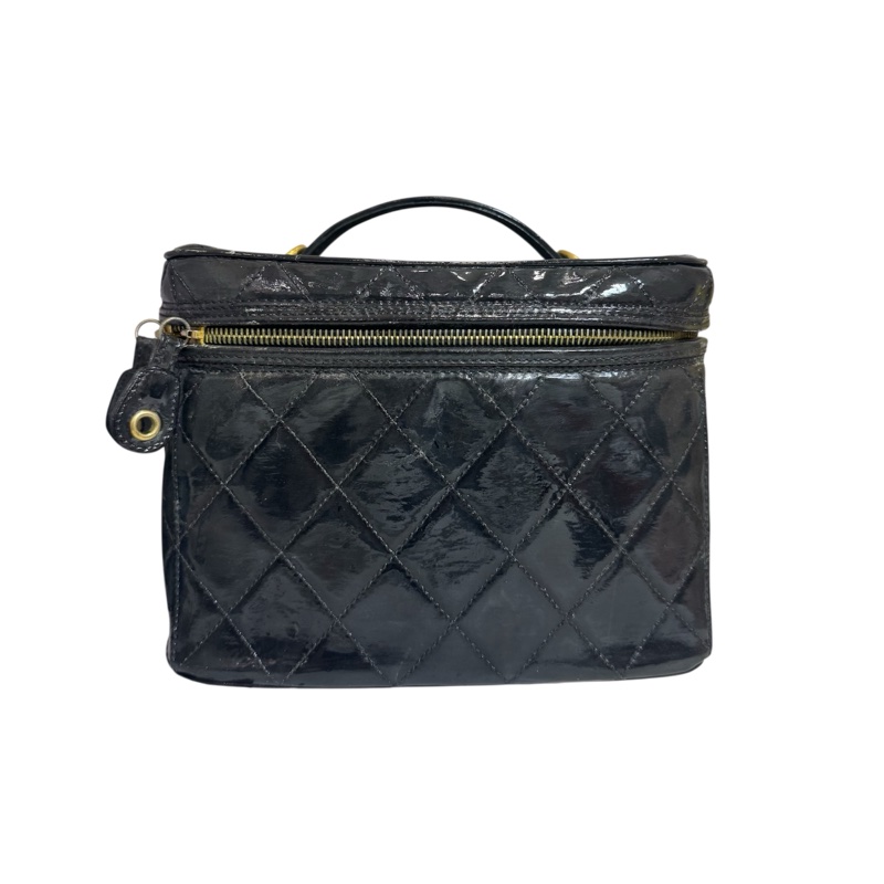 Chanel 黑色漆皮 大號手提化妝包-0