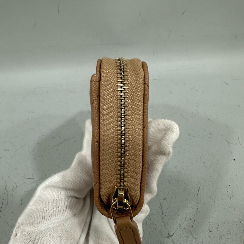 Chanel ap3050 奶茶荔枝皮淡金釦拉鍊卡夾包-2