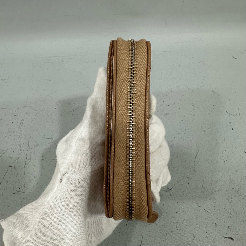 Chanel ap3050 奶茶荔枝皮淡金釦拉鍊卡夾包-3