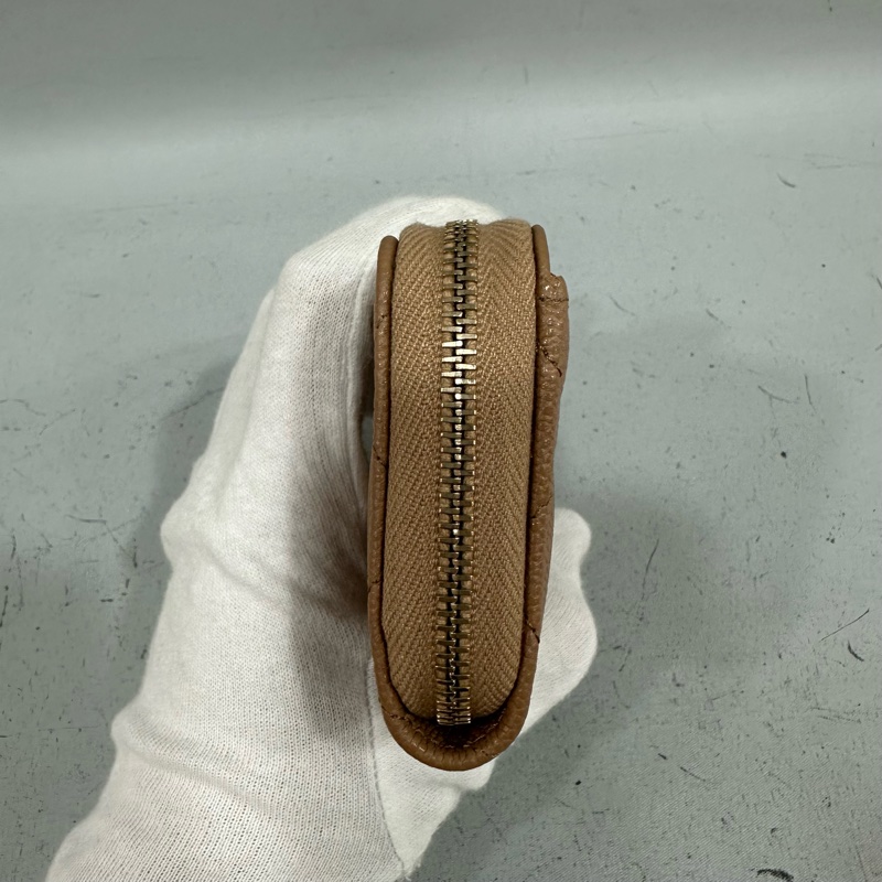 Chanel ap3050 奶茶荔枝皮淡金釦拉鍊卡夾包-4