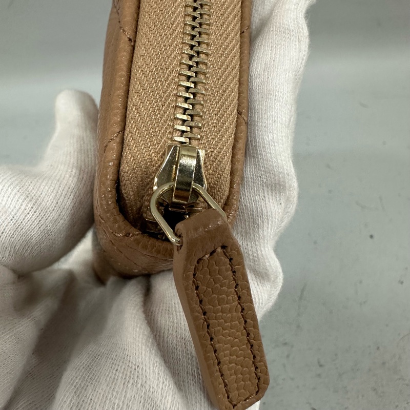 Chanel ap3050 奶茶荔枝皮淡金釦拉鍊卡夾包-7