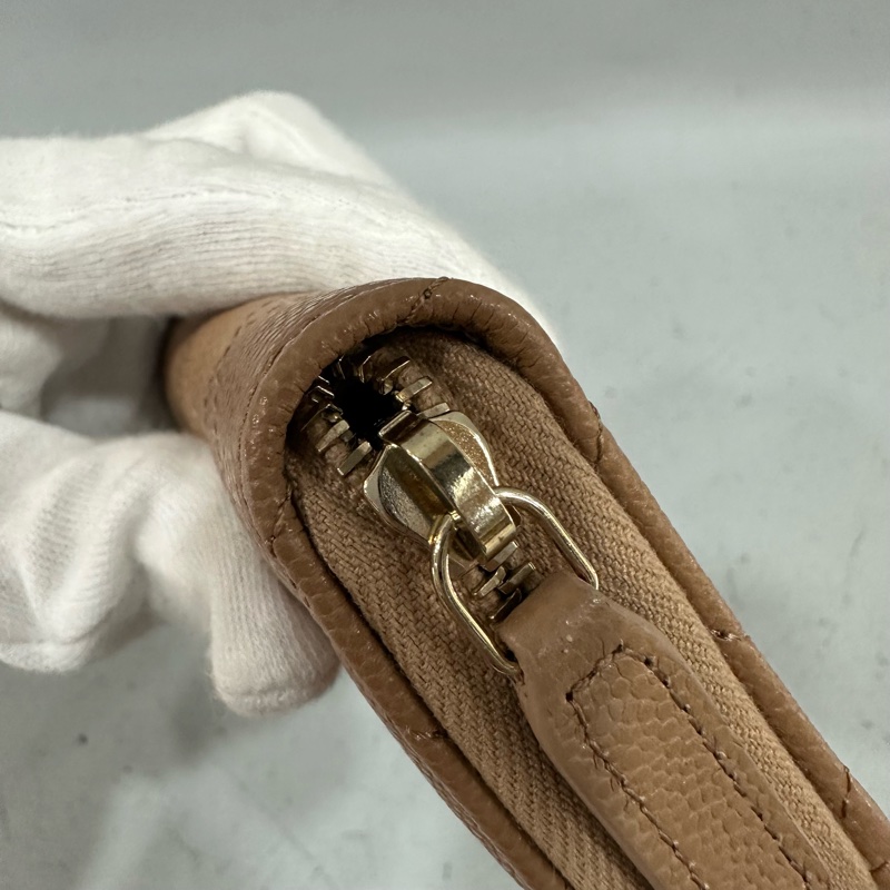 Chanel ap3050 奶茶荔枝皮淡金釦拉鍊卡夾包-8