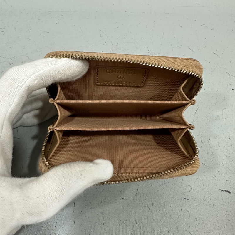 Chanel ap3050 奶茶荔枝皮淡金釦拉鍊卡夾包-10