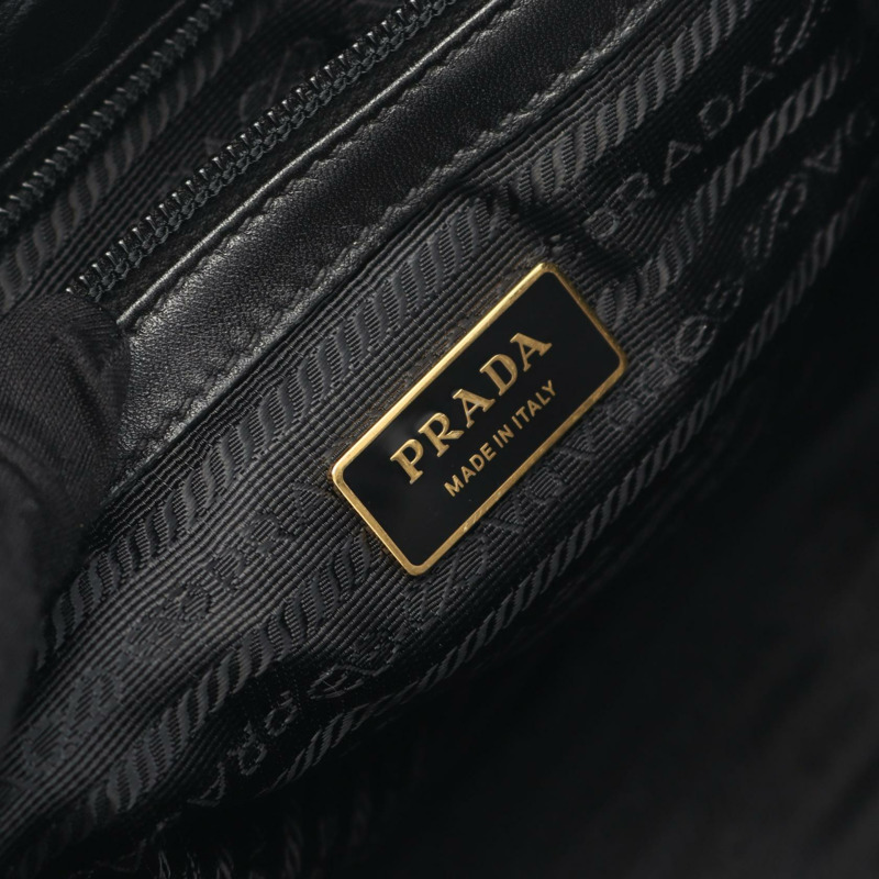 PRADA 絲帶單肩斜背包 尼龍皮革 黑色 二手 女士-3