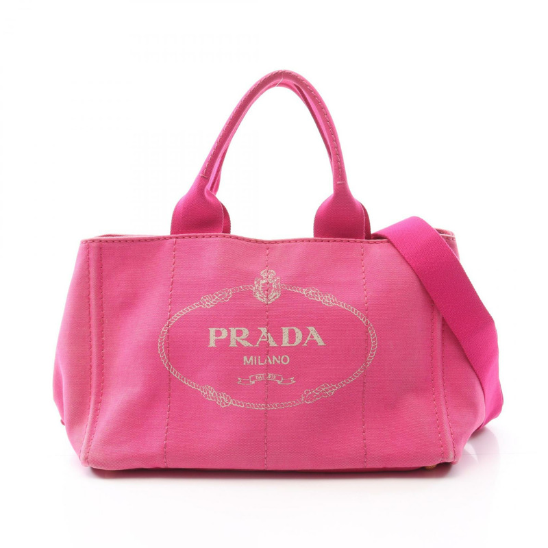 PRADA CANAPA 單肩托特包 BN2642 帆布 粉紅 二手 女款-0