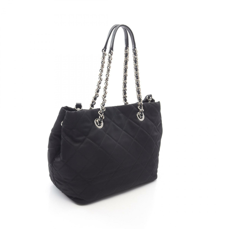 PRADA TESSUTO IMPUNTU 單肩手提包尼龍 Saffiano 皮革黑色二手女式-1