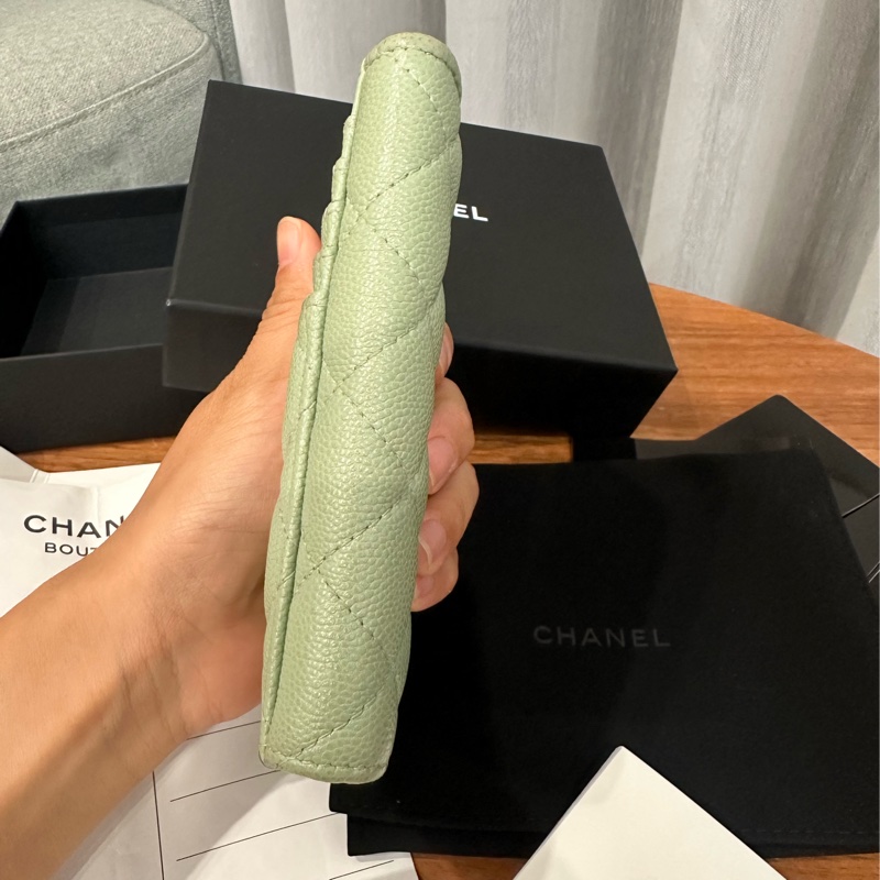 香奈兒Chanel 可可愛愛很好用的荔枝皮爆款抹茶綠🍵/薄荷綠 L型卡包-10