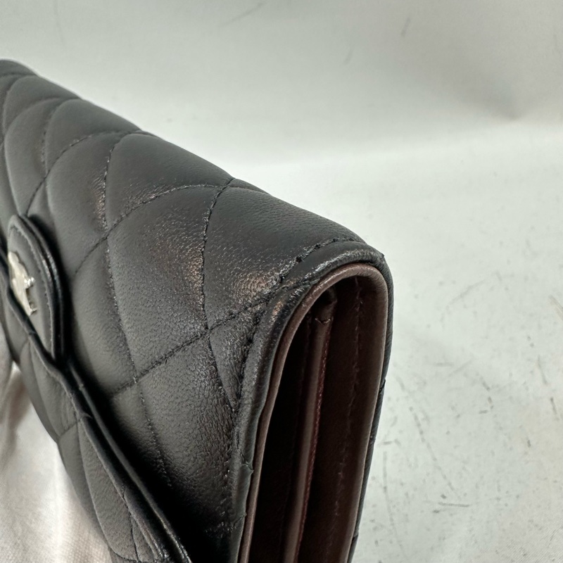 Chanel Ap0232 黑羊皮銀釦CF中夾-8