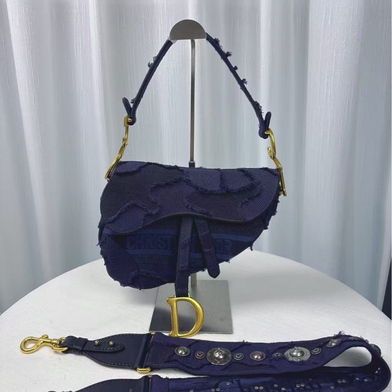 98新Dior/迪奧  限量款  藍色刺繡釘珠寬肩帶-0