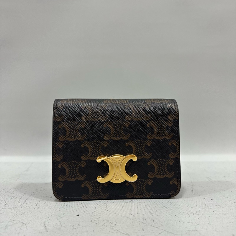 Celine 10k622 老花金釦凱旋門短夾-0