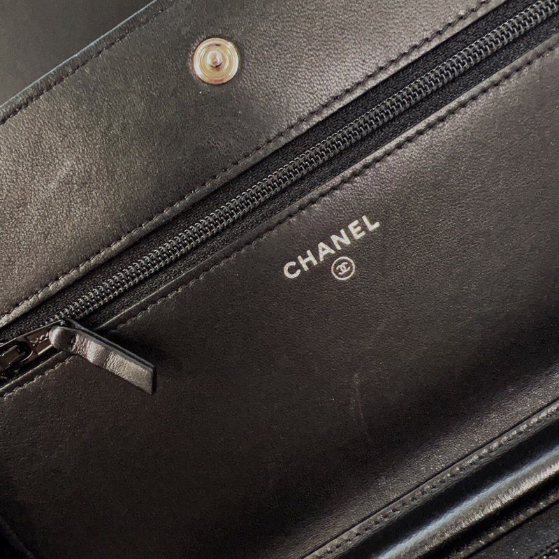 98新CHANEL/香奈兒 黑銀woc鏈條包,做舊五金特別款、斜紋拼菱格羊皮單肩斜挎包-4