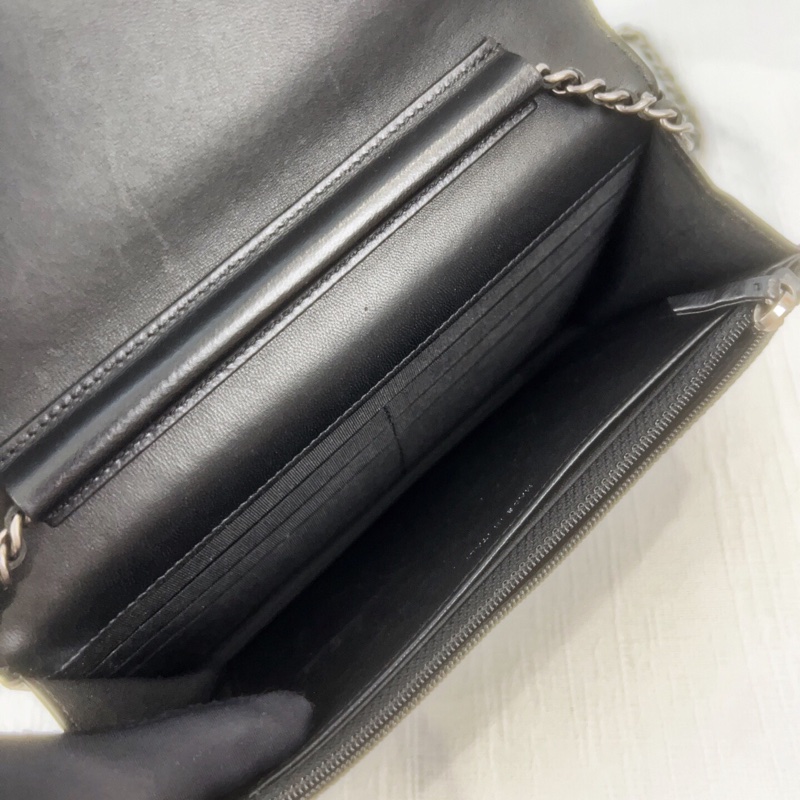 98新CHANEL/香奈兒 黑銀woc鏈條包,做舊五金特別款、斜紋拼菱格羊皮單肩斜挎包-8