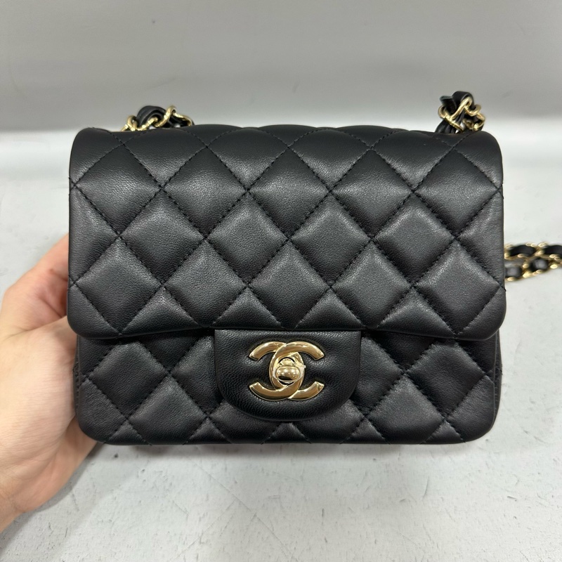 Chanel A35200 黑羊皮金釦方胖子 mini coco 17-4