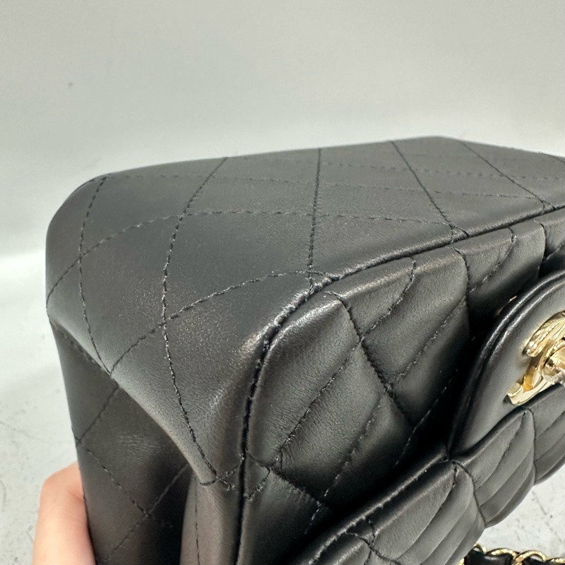 Chanel A35200 黑羊皮金釦方胖子 mini coco 17-8