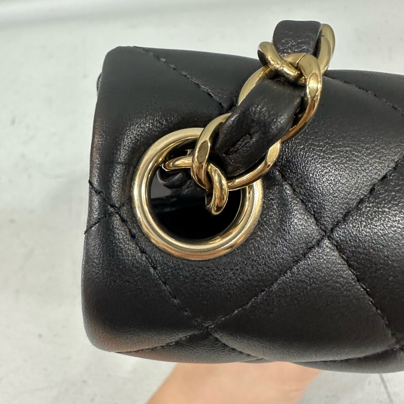 Chanel A35200 黑羊皮金釦方胖子 mini coco 17-14