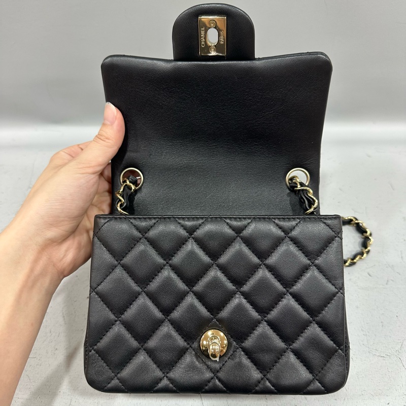 Chanel A35200 黑羊皮金釦方胖子 mini coco 17-17