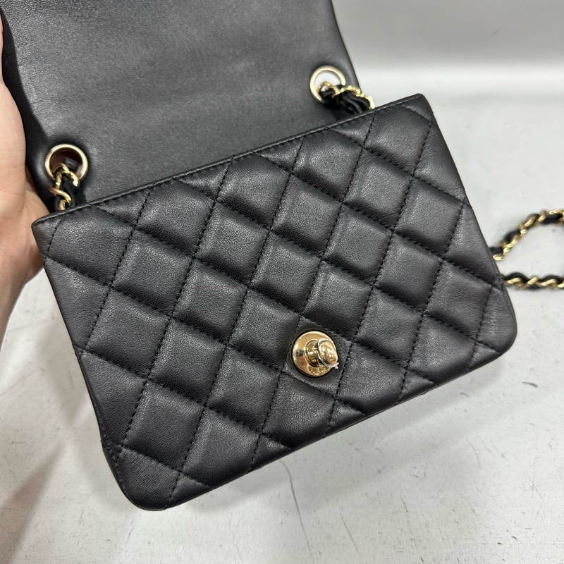Chanel A35200 黑羊皮金釦方胖子 mini coco 17-22