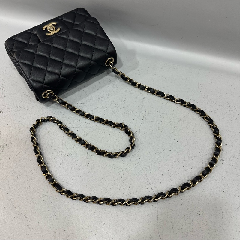 Chanel A35200 黑羊皮金釦方胖子 mini coco 17-37