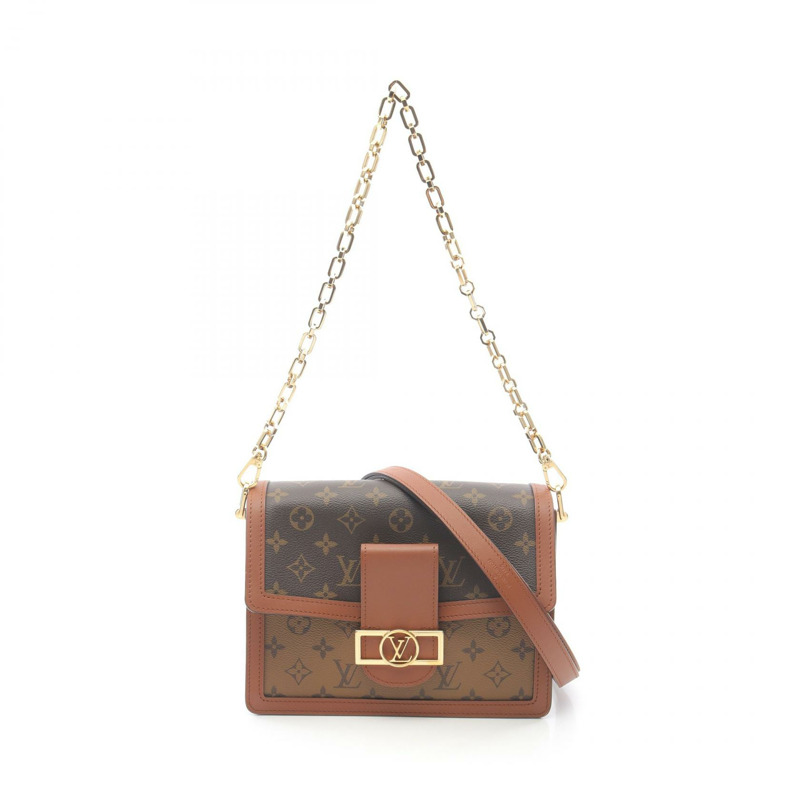 LOUIS VUITTON Dauphine MM 鏈條單肩包 M44391 字母反轉帆布 二手-0