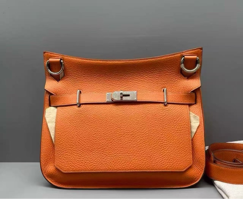HERMES Jypsiere 火焰橙9J銀扣肩背斜背包 28*12*21 98新配件塵袋-0