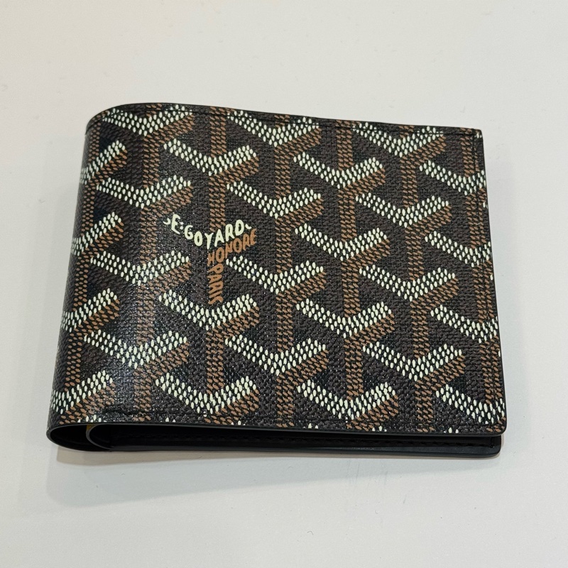 GOYARD咖色老花內拚黑對開短夾-0