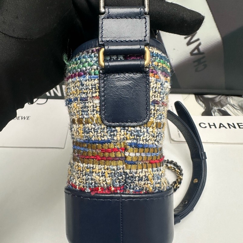 香奈兒/Chanel 香奈兒藍色粗花毛呢編織流浪包 小號 單肩斜挎包 鐳射25開-2