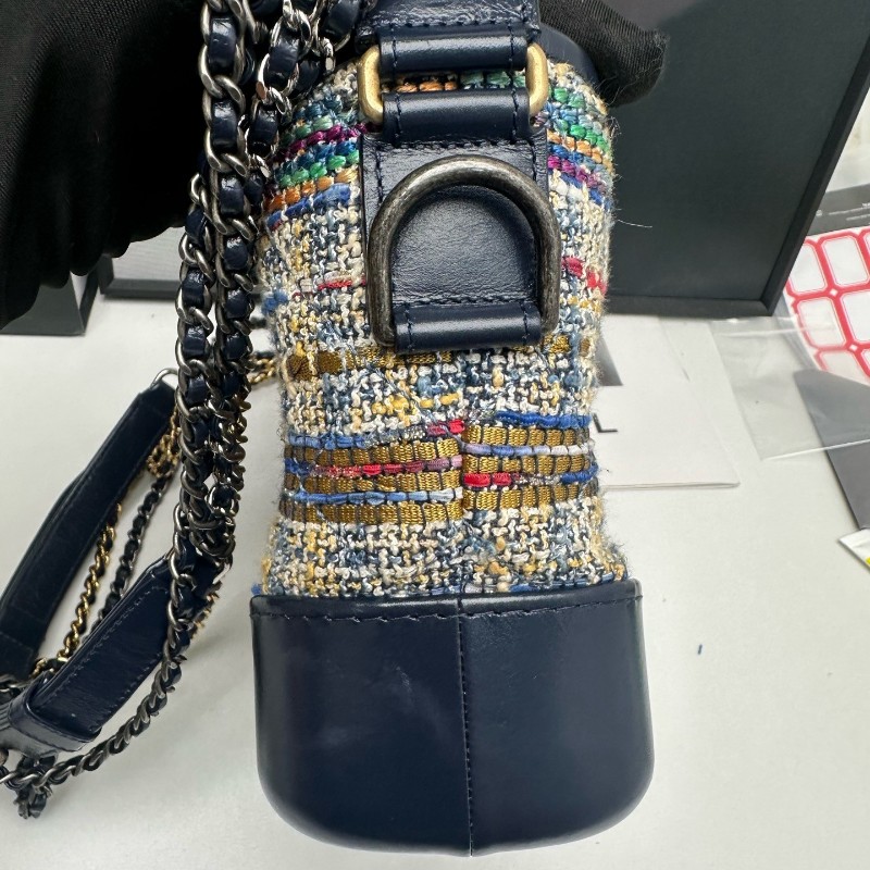 香奈兒/Chanel 香奈兒藍色粗花毛呢編織流浪包 小號 單肩斜挎包 鐳射25開-3