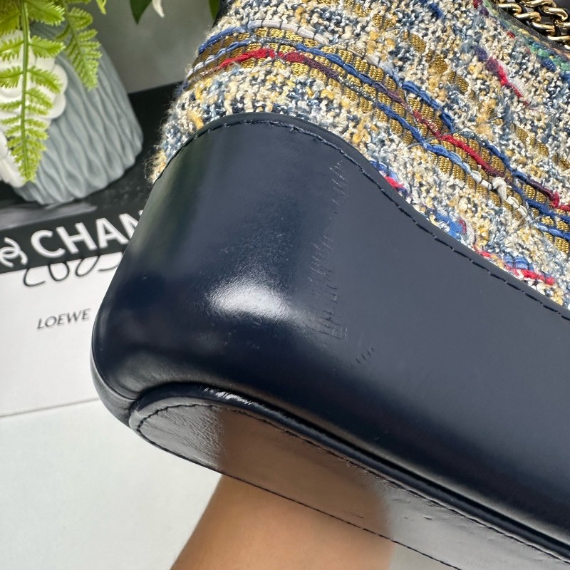 香奈兒/Chanel 香奈兒藍色粗花毛呢編織流浪包 小號 單肩斜挎包 鐳射25開-5