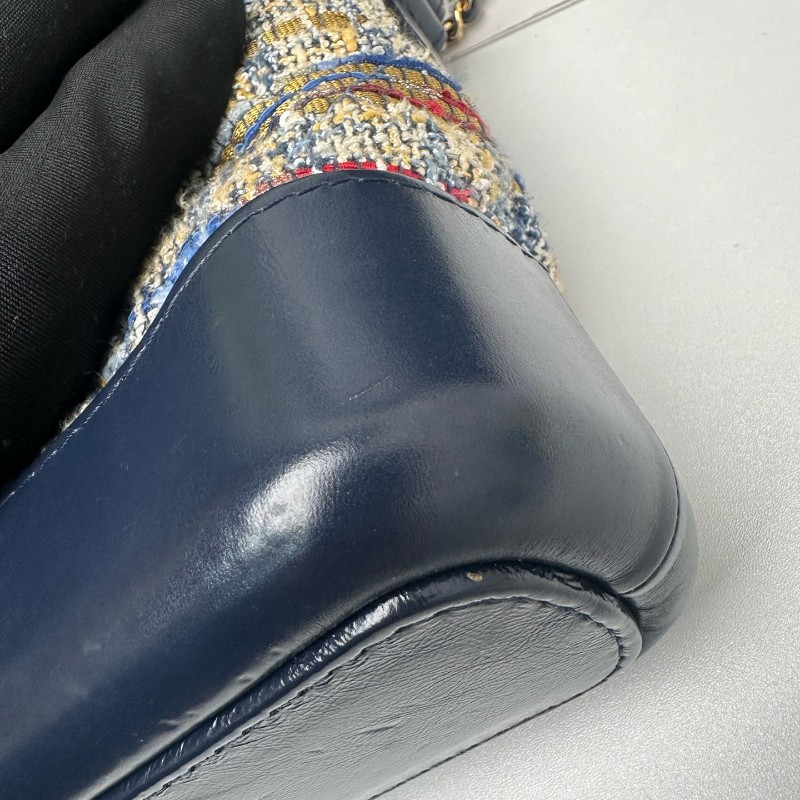 香奈兒/Chanel 香奈兒藍色粗花毛呢編織流浪包 小號 單肩斜挎包 鐳射25開-9