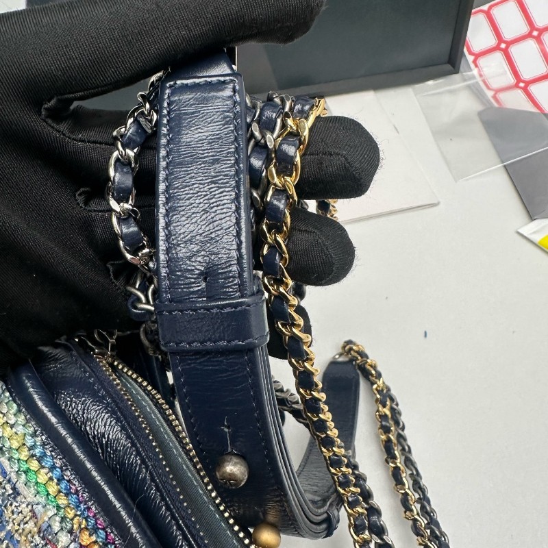 香奈兒/Chanel 香奈兒藍色粗花毛呢編織流浪包 小號 單肩斜挎包 鐳射25開-11