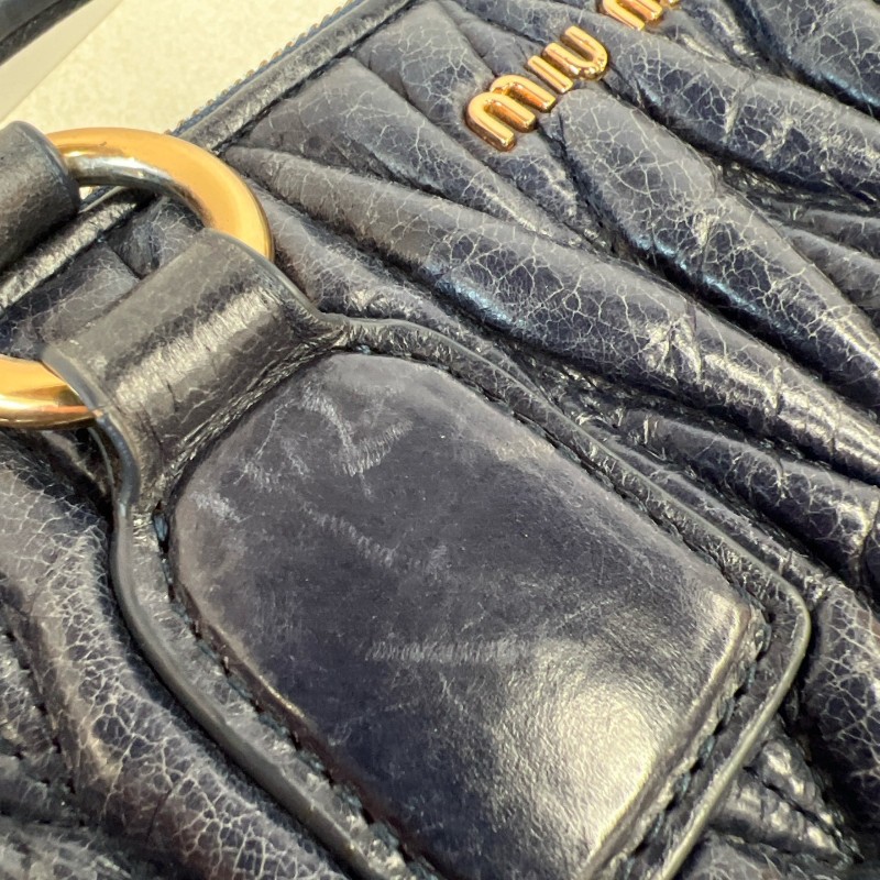 Miu Miu 藍色褶皺羊皮包 手提包 肩背包 底長34cm-7