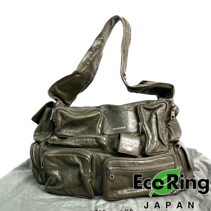 △ Balenciaga 巴黎世家 Grey Green Calfskin Superbusy Large Shoulder Bag 灰綠色小牛皮肩背袋 - 257016654-0