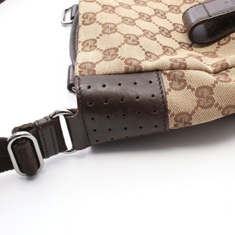 GUCCI GG帆布肩背包 145858 帆布皮革 米色棕色 二手 女士-6