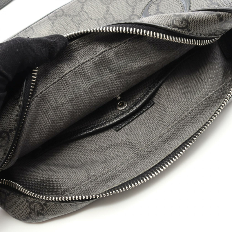 GUCCI GG Supreme 帆布單肩包 768391 帆布皮革灰黑色二手男款-7