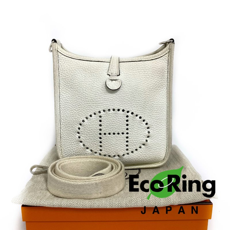 △ Hermes 愛馬仕 Evelyn 16 OU New White Clemence Calfskin Palladium-plated Hardware Cross- body Bag Stamp B 白色顆粒小牛皮銀扣斜背袋 Stamp B -257016763-0