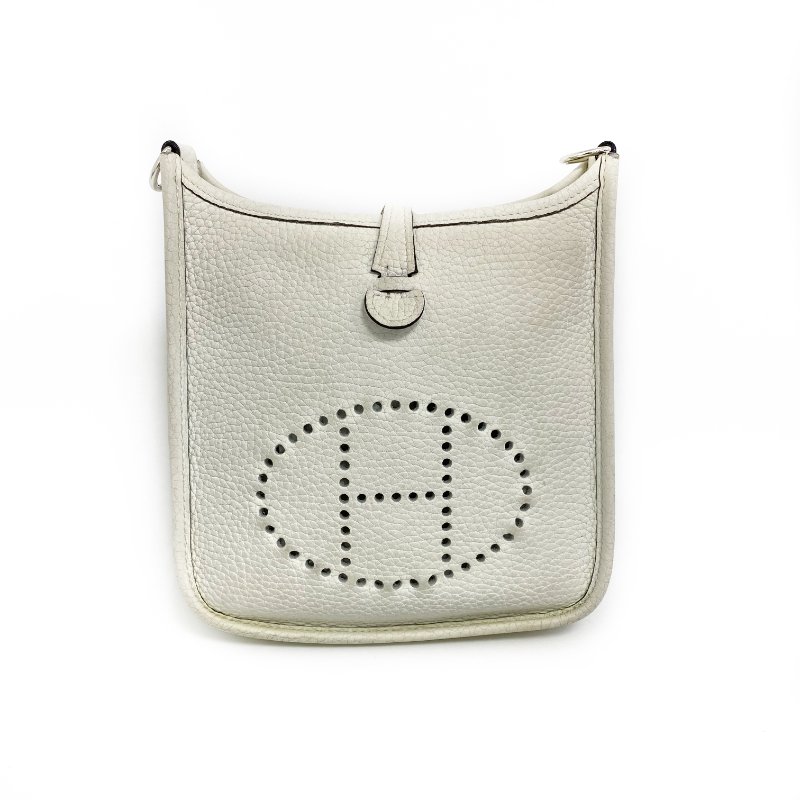 △ Hermes 愛馬仕 Evelyn 16 OU New White Clemence Calfskin Palladium-plated Hardware Cross- body Bag Stamp B 白色顆粒小牛皮銀扣斜背袋 Stamp B -257016763-1