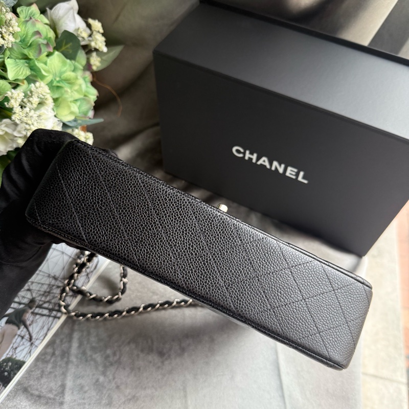 銀釦菱格紋粒紋牛皮 25cm COCO包(黑色)-4