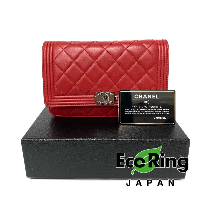 △ Chanel 香奈兒 Boy Red Lambskin Gray Tone Metal Wallet On Chain No.18 紅色小羊皮灰色金屬鏈條銀包 No.18 -257017129-0