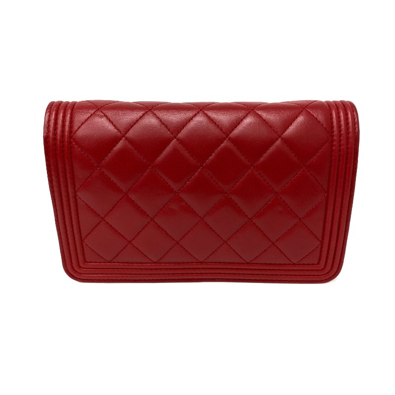 △ Chanel 香奈兒 Boy Red Lambskin Gray Tone Metal Wallet On Chain No.18 紅色小羊皮灰色金屬鏈條銀包 No.18 -257017129-2