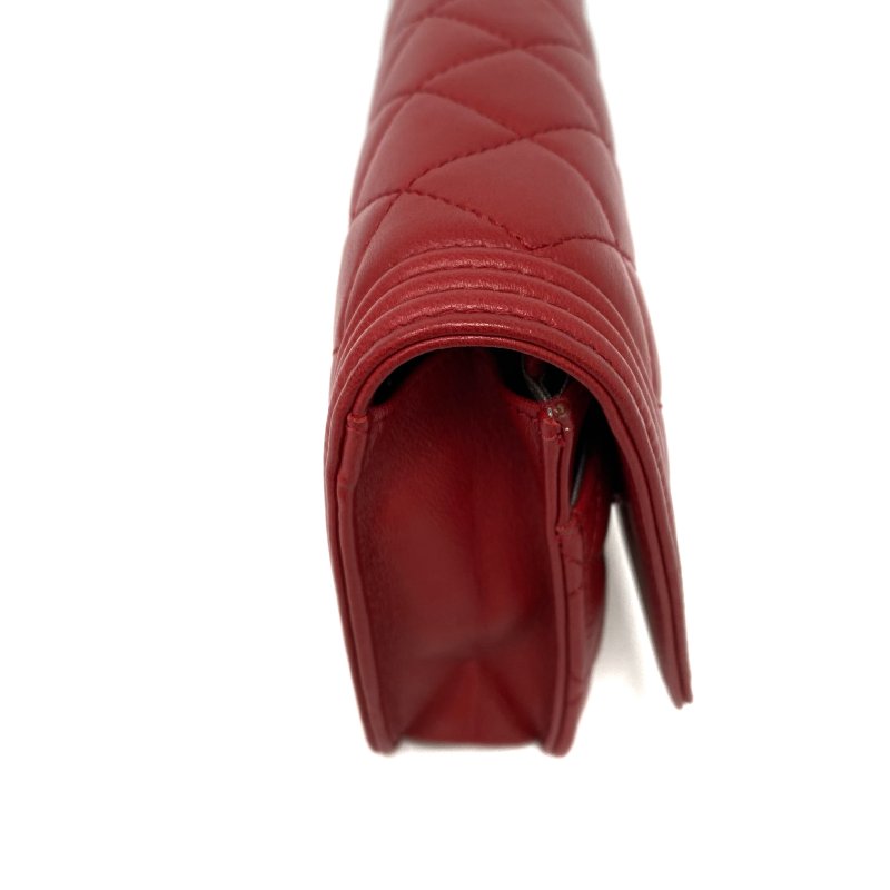 △ Chanel 香奈兒 Boy Red Lambskin Gray Tone Metal Wallet On Chain No.18 紅色小羊皮灰色金屬鏈條銀包 No.18 -257017129-5