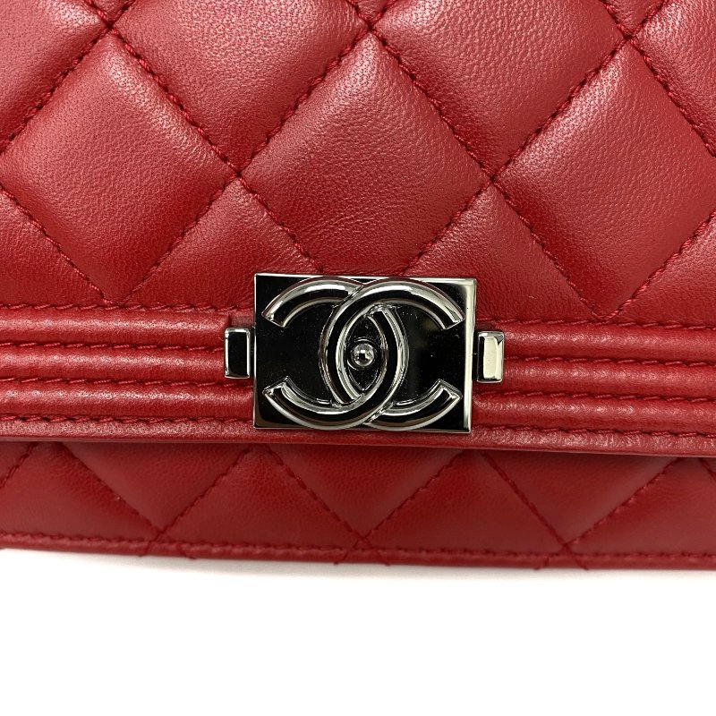 △ Chanel 香奈兒 Boy Red Lambskin Gray Tone Metal Wallet On Chain No.18 紅色小羊皮灰色金屬鏈條銀包 No.18 -257017129-7