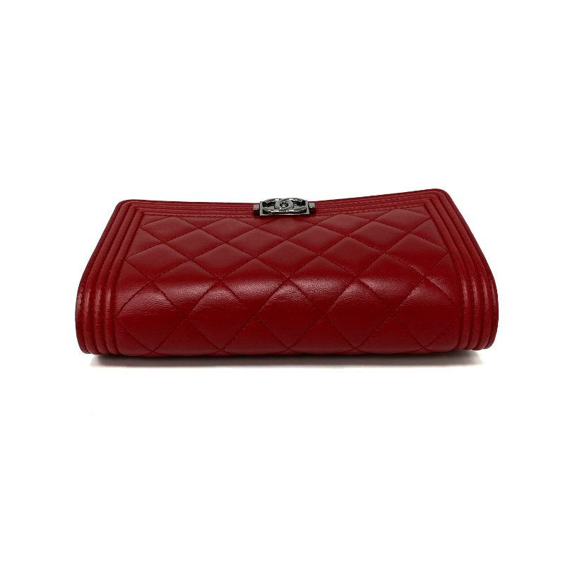 △ Chanel 香奈兒 Boy Red Lambskin Gray Tone Metal Wallet On Chain No.18 紅色小羊皮灰色金屬鏈條銀包 No.18 -257017129-8
