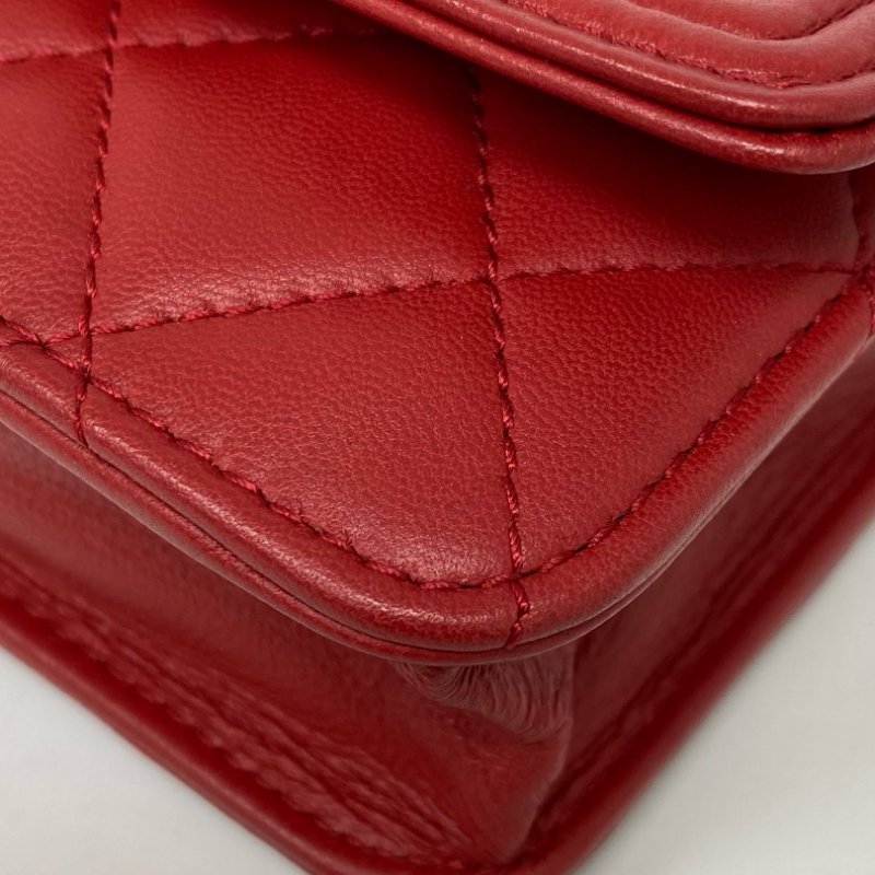 △ Chanel 香奈兒 Boy Red Lambskin Gray Tone Metal Wallet On Chain No.18 紅色小羊皮灰色金屬鏈條銀包 No.18 -257017129-10