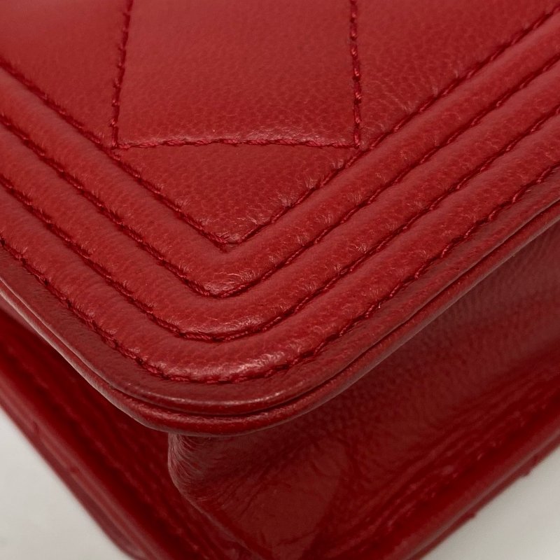 △ Chanel 香奈兒 Boy Red Lambskin Gray Tone Metal Wallet On Chain No.18 紅色小羊皮灰色金屬鏈條銀包 No.18 -257017129-13
