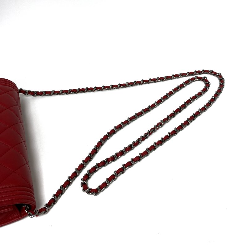 △ Chanel 香奈兒 Boy Red Lambskin Gray Tone Metal Wallet On Chain No.18 紅色小羊皮灰色金屬鏈條銀包 No.18 -257017129-15