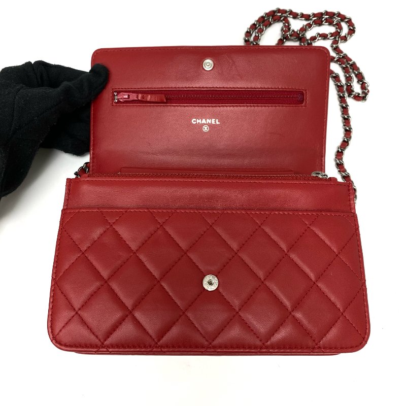△ Chanel 香奈兒 Boy Red Lambskin Gray Tone Metal Wallet On Chain No.18 紅色小羊皮灰色金屬鏈條銀包 No.18 -257017129-16