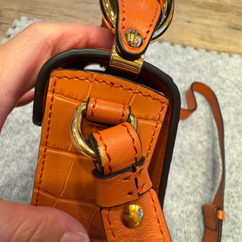 Chloe' Mini C Bag 牛皮壓鱷魚紋手提/斜背包（橘色）-16